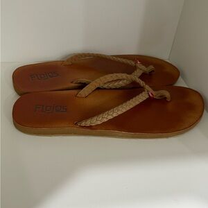 Flojos brown leather flip-flop sandals with braided straps